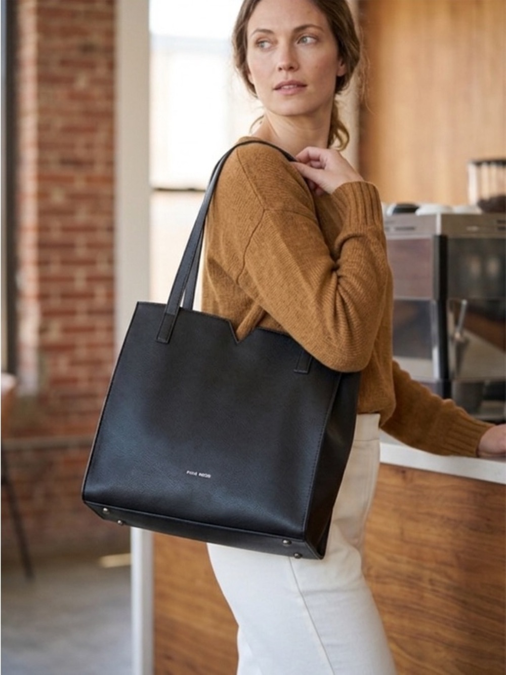 Pixie Mood Alicia Vegan Leather Tote Bag with Removable Pouch - Black